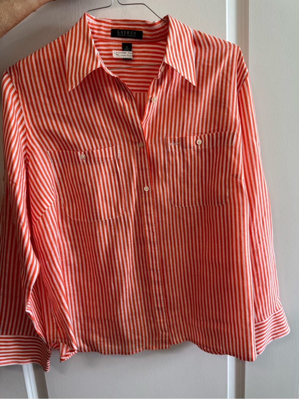 Lauren Ralph Lauren orange and White Striped Button-Down linen Shirt
